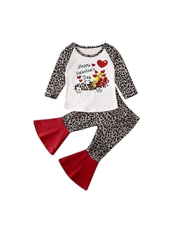 2Pcs Baby Girls Halloween Christmas Clothes Ruffle Tops Long Sleeve T-Shirt + Bell Bottom Pants Plaid Pants Outfits Set