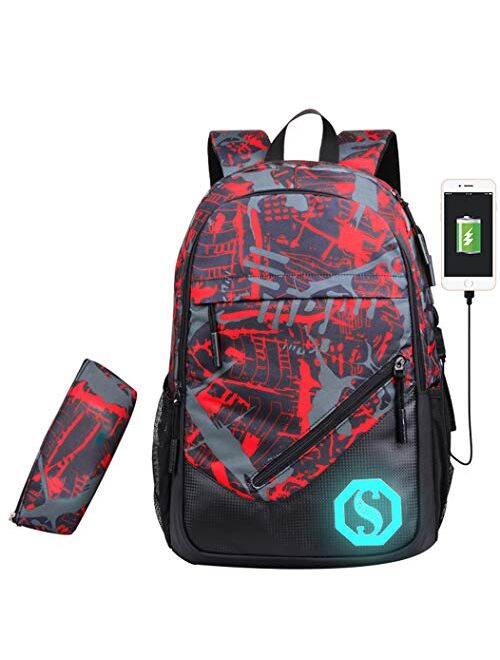 JiaYou Boy Girl Unisex 20L Fashion School Bag Backpack Bookbag with Florescent Mark 2/3 Sets