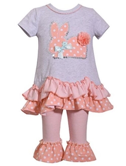 Holiday Bunny Easter Spring Girls' Appliqued Skirt Dress Set