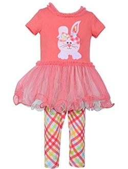 Holiday Bunny Easter Spring Girls' Appliqued Skirt Dress Set