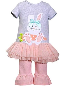 Holiday Bunny Easter Spring Girls' Appliqued Skirt Dress Set