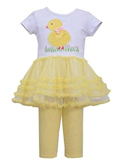 Holiday Bunny Easter Spring Girls' Appliqued Skirt Dress Set