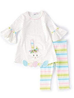 Holiday Bunny Easter Spring Girls' Appliqued Skirt Dress Set