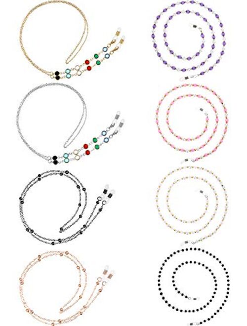 8 Pieces Eyeglasses Chains Beaded Sunglasses Strap Holder Elegant Eyewear Retainer Chain, 8 Styles