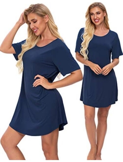 SWOMOG Women's Nightgown Short Sleeve Soft Sleepwear Raglan Sleepshirt Loungewear Nightshirts