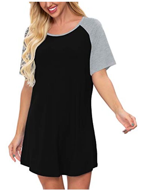 SWOMOG Women's Nightgown Short Sleeve Soft Sleepwear Raglan Sleepshirt Loungewear Nightshirts