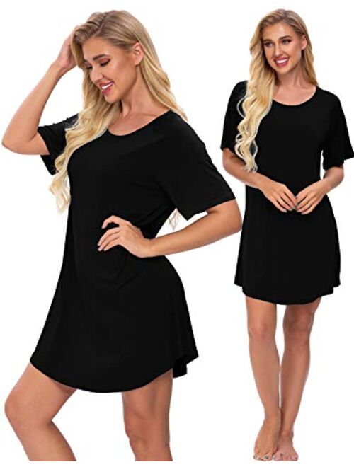 SWOMOG Women's Nightgown Short Sleeve Soft Sleepwear Raglan Sleepshirt Loungewear Nightshirts