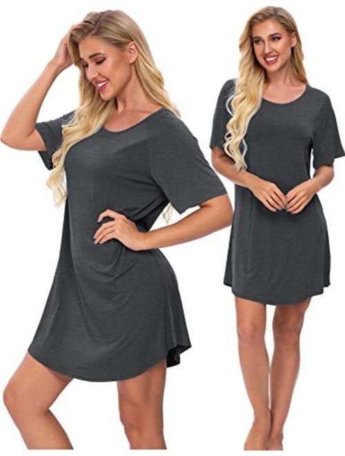 SWOMOG Women's Nightgown Short Sleeve Soft Sleepwear Raglan Sleepshirt Loungewear Nightshirts