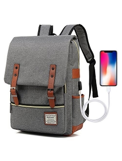 UGRACE Vintage Laptop Backpack Slim School Bag Travelling Backpacks with USB Charging Port for Men Women