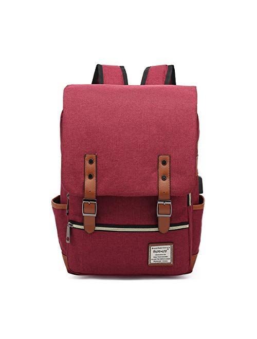 UGRACE Vintage Laptop Backpack Slim School Bag Travelling Backpacks with USB Charging Port for Men Women