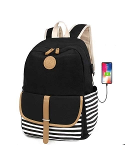 FLYMEI Canvas Backpack, College Bookbag for Teen Girls/Women, Lightweight Shoulder Bag, Laptop Bag