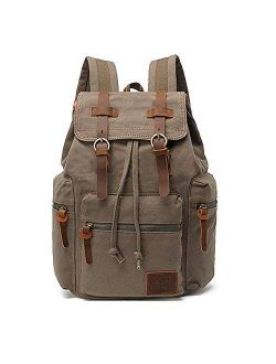 AUGUR Canvas Backpack Vintage Leather Large Laptop Rucksack Bookbag Satchel Hiking Bag