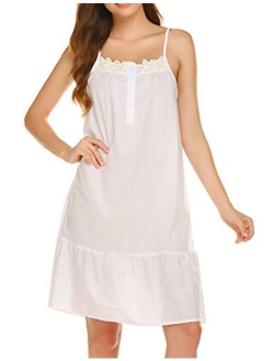 Sleepwear Sleeveless Nightgown Cotton Sleep Dress Victorian Sleepshirt Strap Gown for Women S-XXL