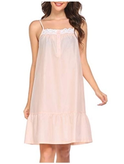 Sleepwear Sleeveless Nightgown Cotton Sleep Dress Victorian Sleepshirt Strap Gown for Women S-XXL