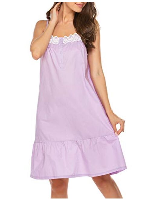 Ekouaer Sleepwear Sleeveless Nightgown Cotton Sleep Dress Victorian Sleepshirt Strap Gown for Women S-XXL