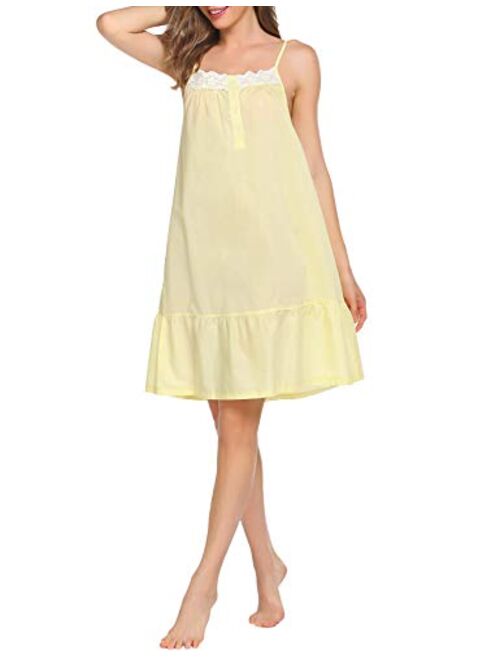 Ekouaer Sleepwear Sleeveless Nightgown Cotton Sleep Dress Victorian Sleepshirt Strap Gown for Women S-XXL