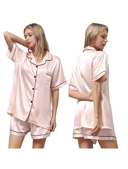 Ladieshow Women's Silk Satin Pajama, Ladies Pajamas Set Soft, Sleepwear Set