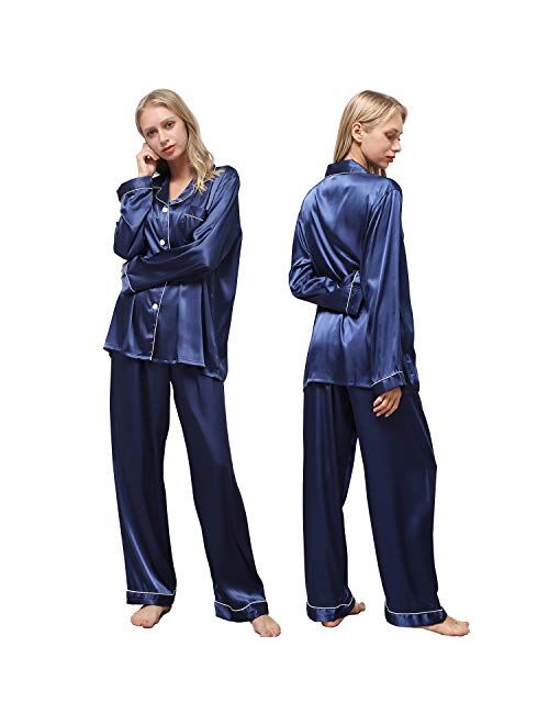 Ladieshow Women's Silk Satin Pajama, Ladies Pajamas Set Soft, Sleepwear Set