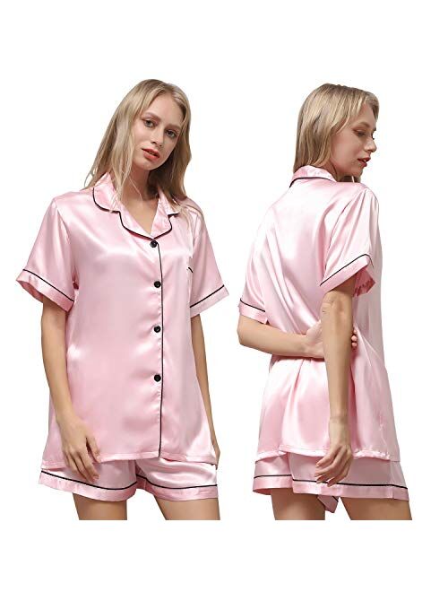 Ladieshow Women's Silk Satin Pajama, Ladies Pajamas Set Soft, Sleepwear Set