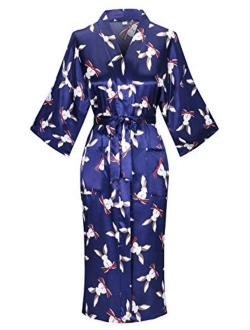 Women's Floral/Patterned Silky Kimono Robes Long Satin Bathrobes Sleepwear Loungewear