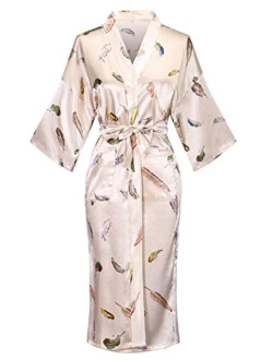 Women's Floral/Patterned Silky Kimono Robes Long Satin Bathrobes Sleepwear Loungewear