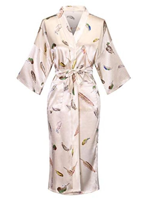 Women's Floral/Patterned Silky Kimono Robes Long Satin Bathrobes Sleepwear Loungewear