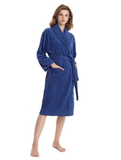 SIORO Terry Cloth Robes for Women Cotton Towel Bathrobe Soft Shower Robe Long Shawl Collar Loungewear S-XL