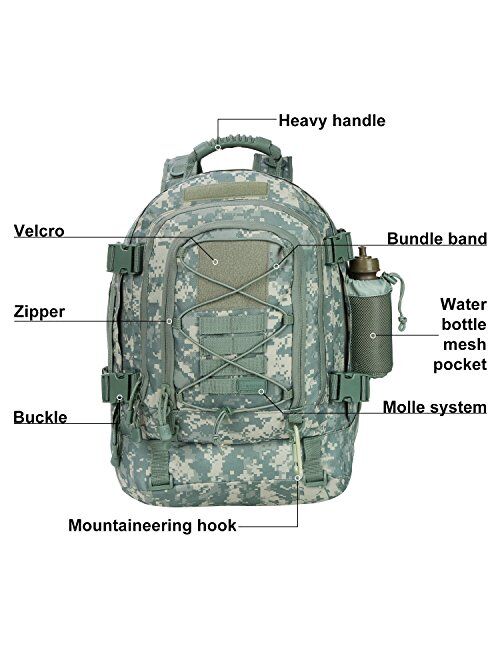 Outdoor 3 Day Expandable 40-64L Backpack Military Tactical Hiking Bug Out Bag