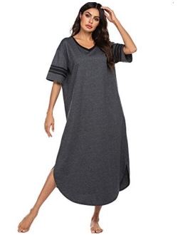 Long Nightgown, Womens V Neck Loungewear Oversized Sleepwear Loose Sleep Dress