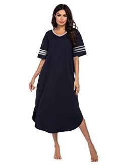 Long Nightgown, Womens V Neck Loungewear Oversized Sleepwear Loose Sleep Dress