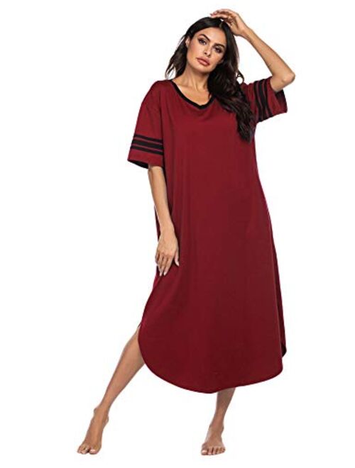 Ekouaer Long Nightgown, Womens V Neck Loungewear Oversized Sleepwear Loose Sleep Dress