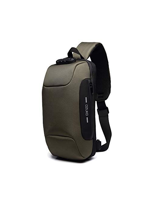 OZUKO Sling Backpack USB Anti-Theft Men'S Chest Bag Casual Shoulder Bag