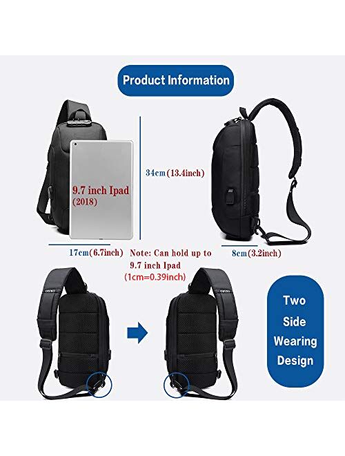 OZUKO Sling Backpack USB Anti-Theft Men'S Chest Bag Casual Shoulder Bag