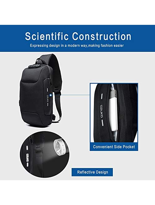 OZUKO Sling Backpack USB Anti-Theft Men'S Chest Bag Casual Shoulder Bag