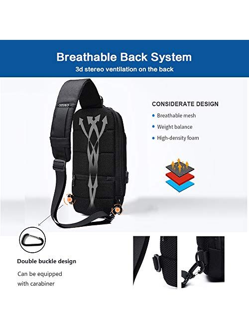 OZUKO Sling Backpack USB Anti-Theft Men'S Chest Bag Casual Shoulder Bag