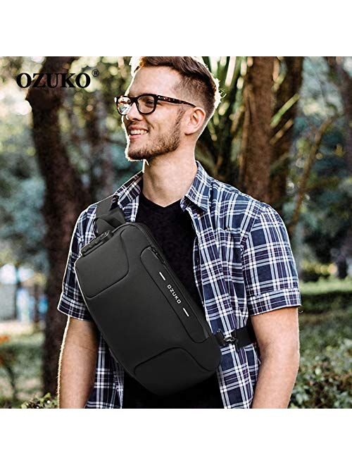 OZUKO Sling Backpack USB Anti-Theft Men'S Chest Bag Casual Shoulder Bag