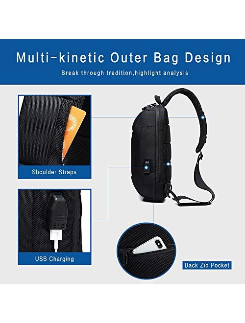 OZUKO Sling Backpack USB Anti-Theft Men'S Chest Bag Casual Shoulder Bag