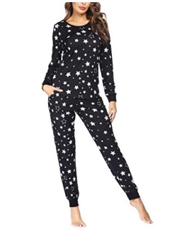 Women's Pajama Set Plaid Pj Long Sleeve Sleepwear Soft Contrast 2 Piece Lounge Sets