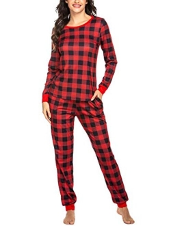 Women's Pajama Set Plaid Pj Long Sleeve Sleepwear Soft Contrast 2 Piece Lounge Sets