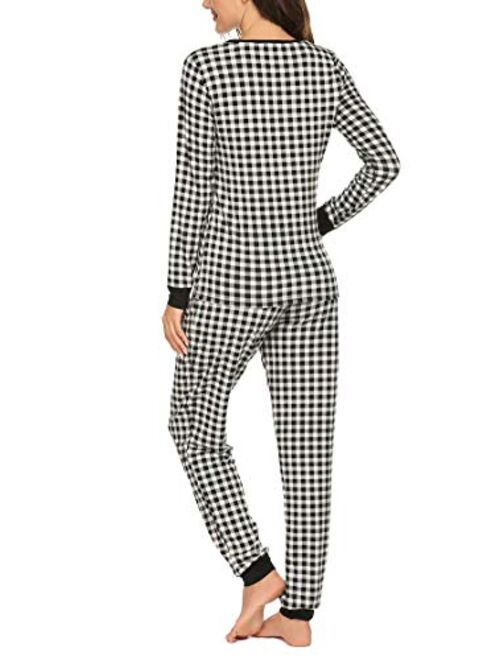 Ekouaer Women's Pajama Set Plaid Pj Long Sleeve Sleepwear Soft Contrast 2 Piece Lounge Sets