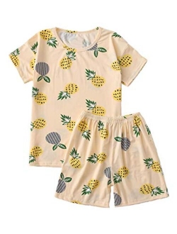 Women's Soft Pajama Sets Tropical Print T Shirt and Short Sleepwear Pjs Sets