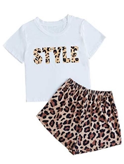 Women's Soft Pajama Sets Tropical Print T Shirt and Short Sleepwear Pjs Sets