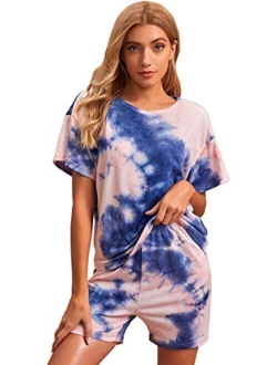 Women's Soft Pajama Sets Tropical Print T Shirt and Short Sleepwear Pjs Sets