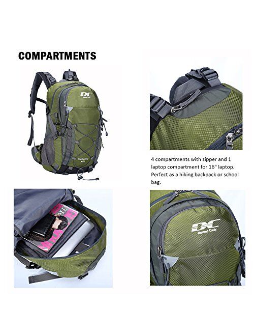 Diamond Candy Waterproof Hiking Backpack for Men and Women, 40L Lightweight Day Pack for Travel Camping