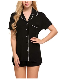 Sleepwear Womens Pajama Set Short Sleeve Pjs Button Down Nightwear Soft Loungewear XS-XXL