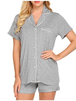 Sleepwear Womens Pajama Set Short Sleeve Pjs Button Down Nightwear Soft Loungewear XS-XXL