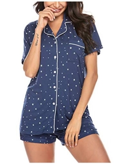 Sleepwear Womens Pajama Set Short Sleeve Pjs Button Down Nightwear Soft Loungewear XS-XXL