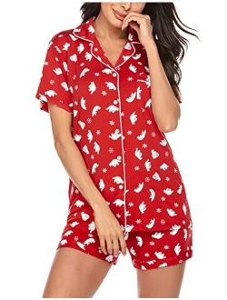 Sleepwear Womens Pajama Set Short Sleeve Pjs Button Down Nightwear Soft Loungewear XS-XXL