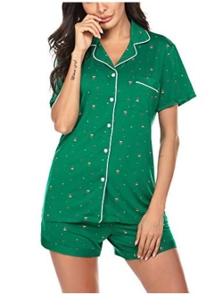 Sleepwear Womens Pajama Set Short Sleeve Pjs Button Down Nightwear Soft Loungewear XS-XXL