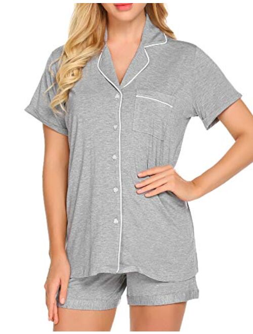 Ekouaer Sleepwear Womens Pajama Set Short Sleeve Pjs Button Down Nightwear Soft Loungewear XS-XXL